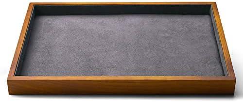 Oirlv Wood Flat Jewelry Tray Stackable Jewelry Drawer Organizer Showcase Jewelry Holder, 13.78" x 9.45" x 1.18"(Grey)