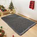 Waffle Bath Mat - Boho Bathroom Rugs Non Slip Washable, Super Absorbent & Quick Dry, Small Bath Mats Farmhouse Bathroom Decor, 18'' x 30'', Dark Grey