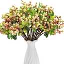 SHACOS Artificial Pink Berry Stems 20 PCS Fake Berries Branches Spray with Green Leaves 9.8 inch Small Berry Picks for Christmas Decorations Crafts Filler Holiday Home Decor, Pink