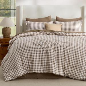 Bedsure King Comforter Set Brown Gingham, Soft Fall Bed 3 pcs 104"x90"