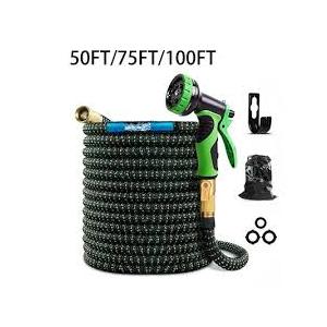50 ft Expandable Garden Hose, Lightweight Expanding Water Hose with 10 Function Nozzle, 3/4" Solid Brass Fittings, 5-Layer Latex Core, No-Kink Flexible Retractable Hose for Patio, RV, Car Washing
