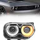 Headlight Assembly Fit for Dodge Challenger 2015 2016 2017 2018 2019 2020 Black Housing Halogen Headlamps With Bulb(Passenger side)