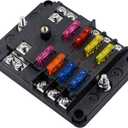 6 Way Fuse Block W/Negative Bus - ATC/ATO 6 Circuit Fuse Box with Ground, with Negative Bus & Protection Cover, Bolt Connect Terminals, 70 pcs Stick Label, for 12V/24V Vehicle Car Boat Marine Auto