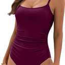 Eomenie Women's One Piece Swimsuits Tummy Control Ruched Bathing Suit 1 Piece Swimwear (Burgundy, Medium)