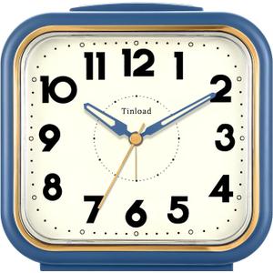 5.5" Large Analog Alarm Clock  Silent Non Ticking  Gentle Wake  Beep Sounds  Increasing Volume  Battery Operated Snooze and Manual Light  Retro Blue