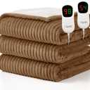 Homemate Electric Heated Blanket Queen Size - 84"x90" Heating Blanket Queen Size Dual Control 1/2/4/6/8 Hours Auto-Off 10 Heat Level Over-Heat Protection Soft Flannel Sherpa ETL Certification (Beige (Striped))