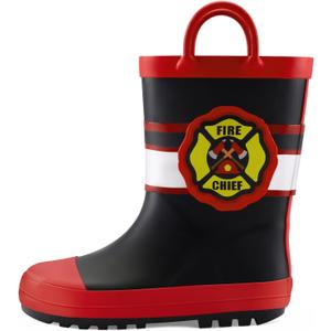 mysoft Kids Rain Boots for Girls Boys Toddler Waterproof Rubber Cute Printed with Easy-On Handles (Fire Chief) 8