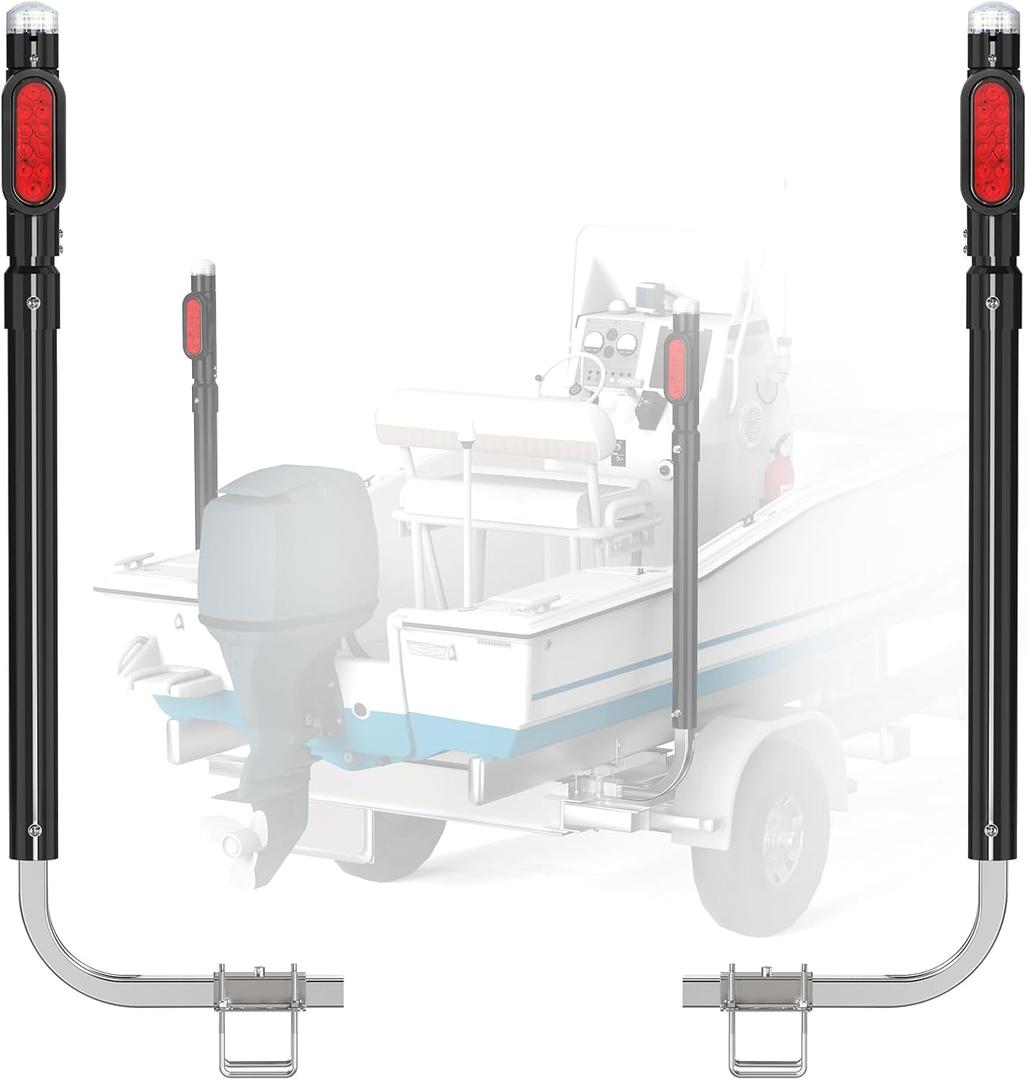 Partsam 1 Pair Boat Trailer Guides Kit, 50"/58" Adjustable Design Trailer Guide-on Galvanized Steel Poles with Tail Light for Ski Boat/Fishing Boat/Sailboat Trailer