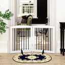 PUPETPO Freestanding Pet Gate for Dogs, Foldable Wooden Dog Gate for House, Indoor Pet Barrier for Stairs, Doorways, Support Feet Included, 24" Height 2 Panels, White