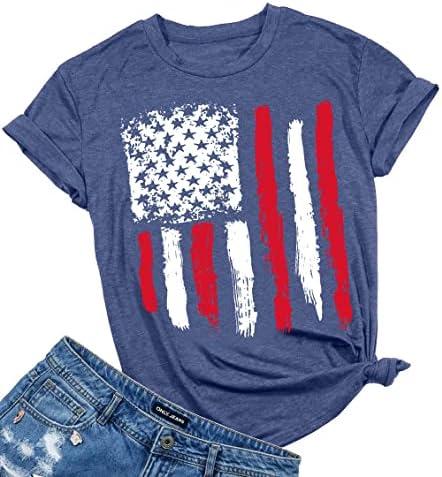 Patriotic Shirts for Women American Flag Shirt 4th of July Tshirt Graphic Tees Casual Short Sleeve Tee Top L