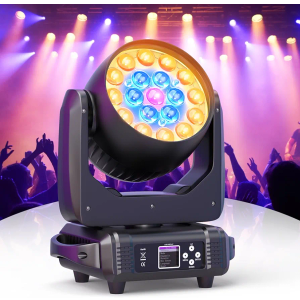 HOLDLAMP Moving Head Lights 19x15W RGBW 4-in-1 LED Stage Light with Zoom Beam Wash Effect by Sound Activated Auto DMX Control for Wedding DJ Disco Parties Nightclub Show Bar (1 Pack)