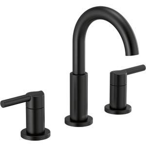 Delta Faucet Nicoli Widespread Bathroom Faucet 3 Hole, Matte Black Bathroom Faucet, Bathroom Sink Faucet, 2 Handle Bathroom Faucet, Bath Faucet, Drain Assembly, Matte Black 35749LF-BL (Matte Black)
