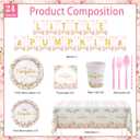 MEHOFOND Fall Pumpkin Plates and Napkins Party Supplies194 Pcs, Pink Floral Disposable Tableware Set with Cups Banner Pumpkin Tablecloth for Girls Baby Shower Dinner Party Decorations, Serves 24