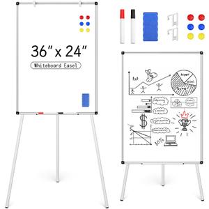 Magnetic Whiteboard Easel Stand, Dry Erase 36 x 24 White Board with Height Adjustable Tripod Stand, 3' x 2' Flipchart Easel Stand Presentation Board, 6 Magnets, 1 Eraser, 2 Pens