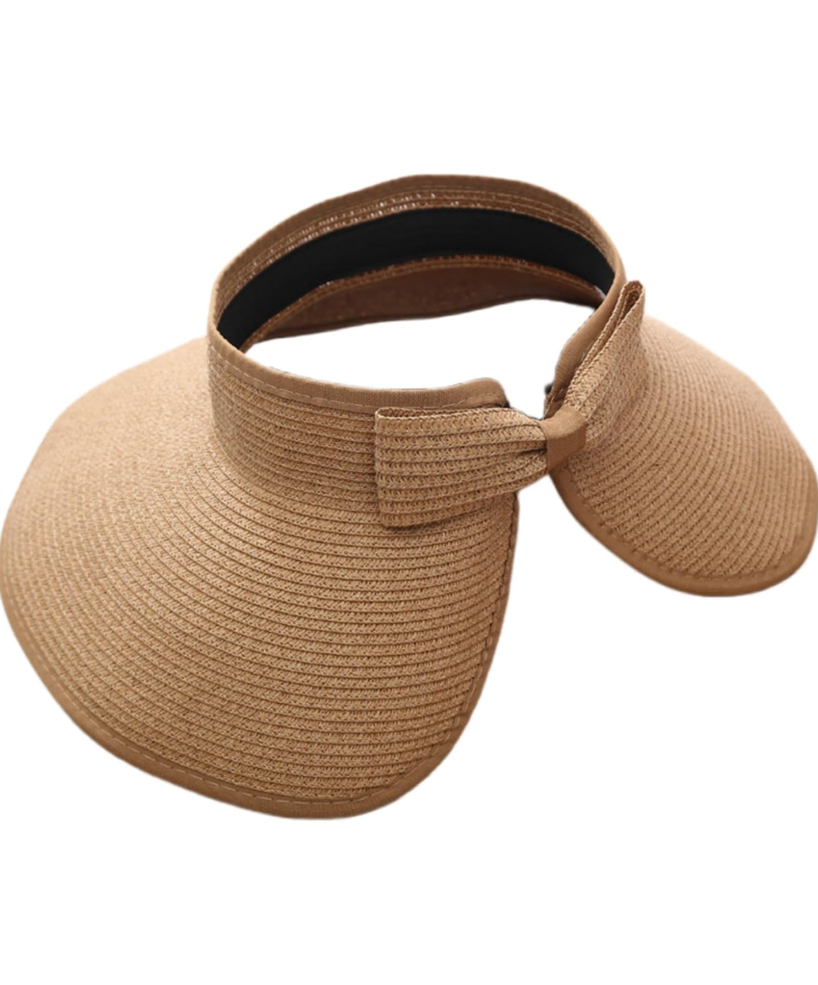 Women's Sun hat, UV Protection, Straw Beach hat, Foldable Wide Brim Ponytail, Packable for Travel Summer, Khaki