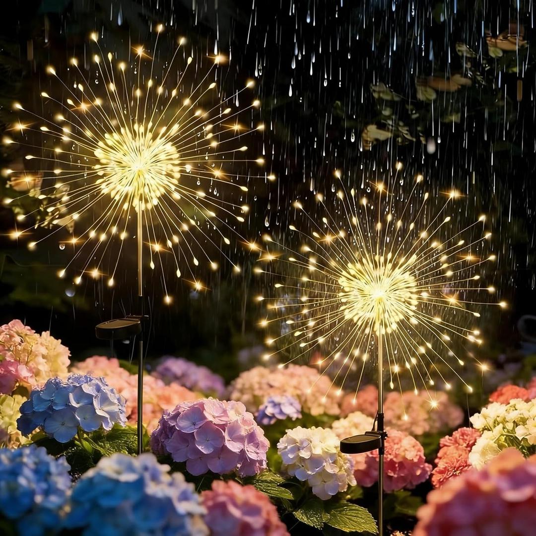 Solar Garden Lights, 2 Pack 200 LED Garden Decor Outdoor Lights, Solar Lights Outdoor, Solar Garden Lights Outdoor Waterproof-with 8 Light Modes, for Garden, Pathway, Yard, Flowerbed Decor