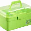 11'' Plastic Storage Box with Removable Tray, Multipurpose Organizer and Storage Case for Art Craft and Cosmetic (Green)