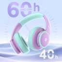 iClever BTH26 Active Noise Cancelling Headphones for Kids, 60H Play Time, Safe Volume 80dBA, Type C Fast Charging, Bluetooth5.4, Kids Bluetooth Headphones with Mic AUX Cord for iPad Airplane, Purple