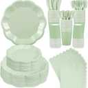 350 Pcs Sage Green Party Paper Plates and Napkins Set Include 9" Easter Plates & 7" Dessert Plate Disposable Scalloped Tableware Serve 50 Guest for Wedding Baby Shower Bridal Shower Birthday