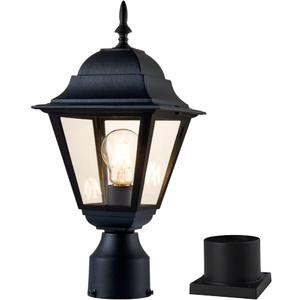 Outdoor Post Light,Waterproof Cast Aluminium Lamp Post Light Fixture,Post Lantern with Pier Mount Base,Matte Black,16.5in,Suitable for Garden,Yard,Driveway,etc