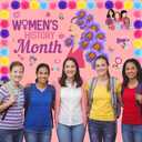 MotiMind 91 Pcs Womens History Month Bulletin Board Decorations for Classroom, International Women's Day Banner Backdrop with Paper Blooms for School Chalkboard Wall Party March 8th Decorations