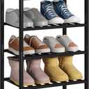 BMOSU 4-Tier Bamboo Small Shoe Rack Premium Stackable Shoe Shelf Storage Organizer for Hallway Closet Living Room Entryway Organizer (Black Bamboo)