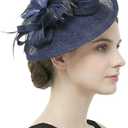 Fascinators Hats for Women, Derby Fascinator Headband, Lightweight Tea Party Hat, 2-in-1 Clip, Cocktail Wedding (Blue)