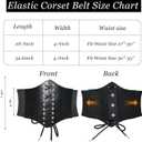 Black Corset Waist Belt for Women Elastic Lace up Renaissance Pirate Accessories Tied Waspie Wide Belt for Halloween (Black)
