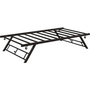 IDEALHOUSE Twin Pop Up Trundle Bed Frame,Trundle Day Bed with Lockable Casters, Foldable Metal Platform, Brown