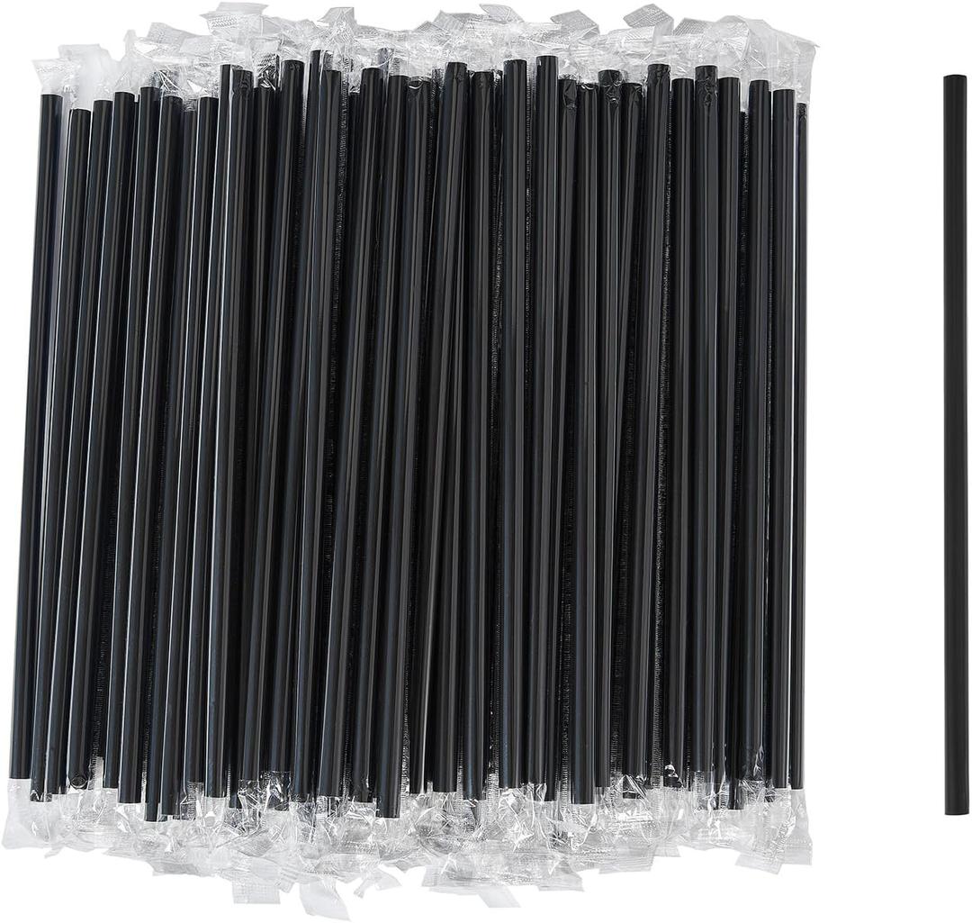 Disposable Black Plastic Boba Straws 9 Inch - 8mm Wide Diameter Individually Wrapped (1200 Count Bulk) for Bubble Tea, Smoothies, Milkshakes - BPA-Free & Durable, Elegant for Parties, Cafes, Home Use
