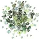 Floroom Mini Artificial Flower Heads Sage & Olive Green Fake Peony Daisy Rose Multicolor Small Faux Silk Flower Heads for Cake Craft Garland Wedding Party Graduation Cap DIY Home Decoration, 0.8"-3.6"