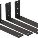 Iron Floating Shelf Brackets ,Black Hidden L (L 12" x H 6" x W1.5) ,Heavy Duty Rustic Industrial Metal for Shelf Support DIY Decorative Mounting Hardware (4Pc)