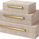 Decorative Boxes, shagreen box, Set of 3 Decorative Storage Boxes with Lids, Faux Shagreen Nesting Decorative Box for Home Decor, Bridal Trunk, Jewelry Keepsake Storage Boxes (Ivory 2)