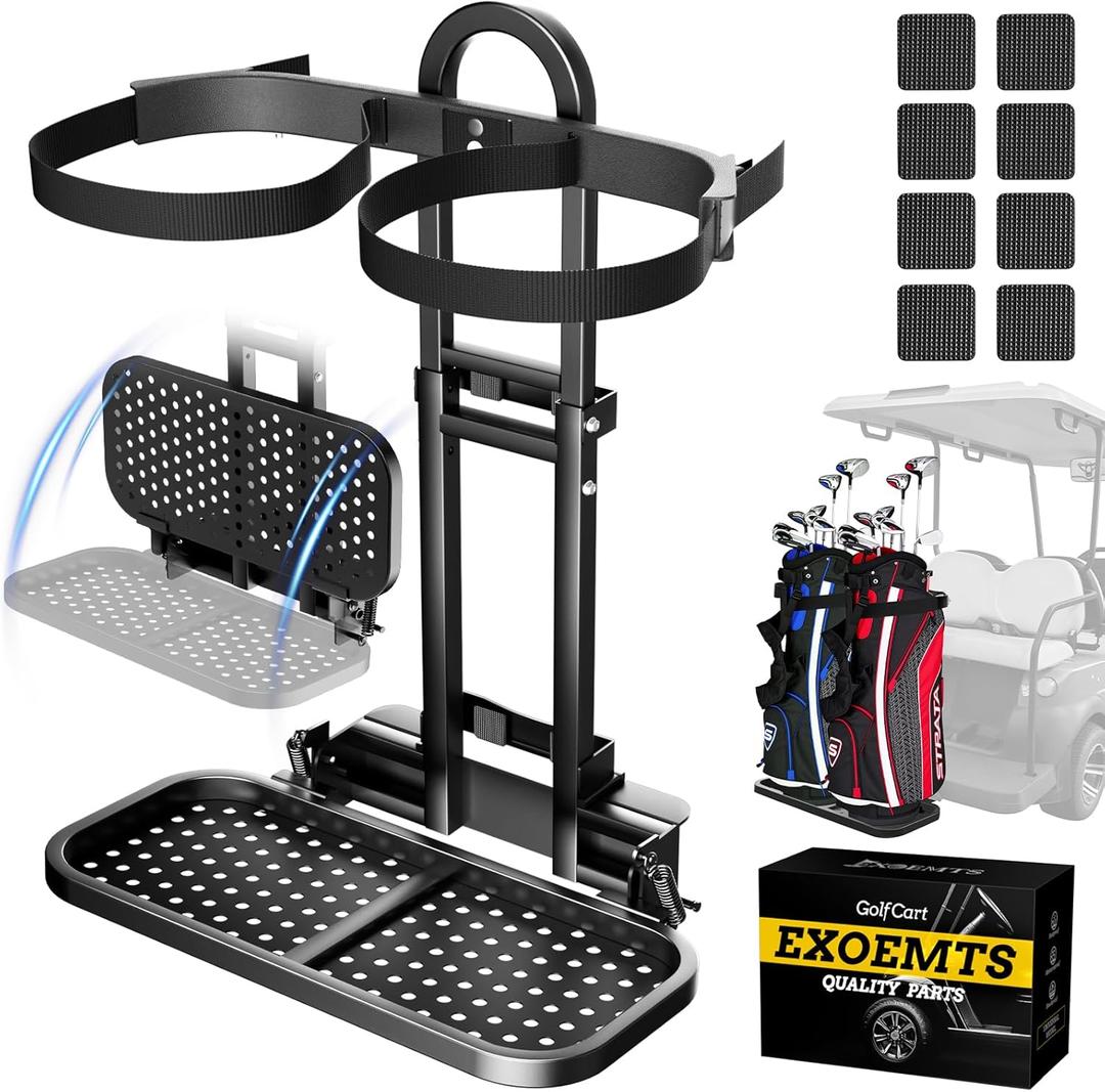 Foldable Golf Cart Rear Seat Bag Holder, Upgraded Golf Cart Rear Seat Bag Rack ONLY FITS 8-Inch Max Width Grab Bar, for 4-Seater EZGO Club Car Yamaha, Preinstalled, Space-Saving, No-Drill