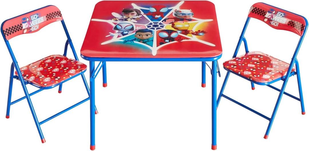 Marvel Spidey and His Amazing Friends Kids Activity Table and Chair Set,3 Piece Set with Square Table & 2 Folding Chairs, Furniture for Ages 3+, Indoor Play & Learning