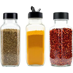 JARMING COLLECTIONS Glass Spice Jars with Shaker Lids - Spice Jars 16 oz for Food Storage, Spice Containers for Kitchen Organization and Storage, Bottles for Spices (Black - 16 Ounce 3 pack)