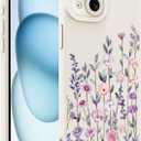 Fsoole Designed for iPhone 15 Plus Case, Cute Flower Floral Pattern Design, Slim Soft TPU Liquid Silicone Protective Cover for Women Girls - White