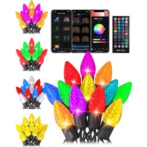 132FT 200LED Smart C9 Christmas Lights Outdoor, DIY Chasing Rainbow Lights App Remote Controlled 100+ Modes, Music Sync Xmas String Lights Waterproof Extendable for Tree House Indoor Xmas Decor