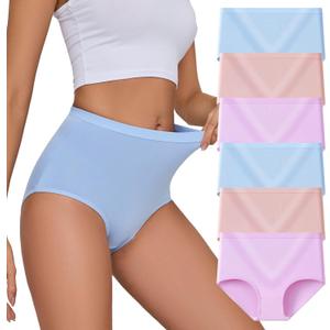 Womens Underwear Pack,C Section High Waisted Tummy Control Moisture-Wicking Brief Underwear,plus size Panties 6Packs (3X-Large, 6pack-3color-dusty Pink,sky Blue,vibrant Purple)
