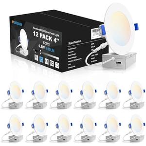 VOLISUN 5 Pack 4 inch Recessed Lighting, 5CCT LED Recessed Light with Junction Box, 2700K-5000K Selectable, 9.5W Eqv 80W, 810LM Dimmable Canless Wafer Downlight, LED Ceiling Light ETL Certificated