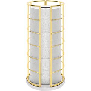 NearMoon Toilet Paper Organizer Stand, Free Standing 3 Rolls Tissue Storage, Metal Bathroom Accessory, Rustproof Toilet Roll Holder for Kitchen Countertop Inside Cabinet Shelf(Marble Base,Gold)