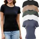5 Pack Crew Neck T Shirts for Women Daily Casual Womens Fitted Tshirt Basic Tops for Women Stretchy Womens Tees (Medium, 5 Pack: Dark Blue&Olive, Green&Black&White&Nude)