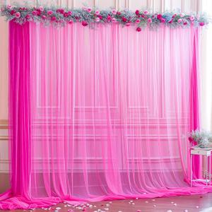 10x10ft Hot Pink Tulle Backdrop Curtain for Parites, Sheer Backdrop Curtains for Wedding Baby Shower Birthday Party Photo Shoot Decorations (10ft x 10ft(2 Panels 5*10ft))