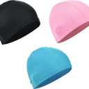 Cosmos 3 Pcs Elastic Stretchy Swim Cap Swimming Cap Breathable Fabric Swim Cap Comfortable Swim Hats for Men Women Adults Youth, Assorted Colors, One Size