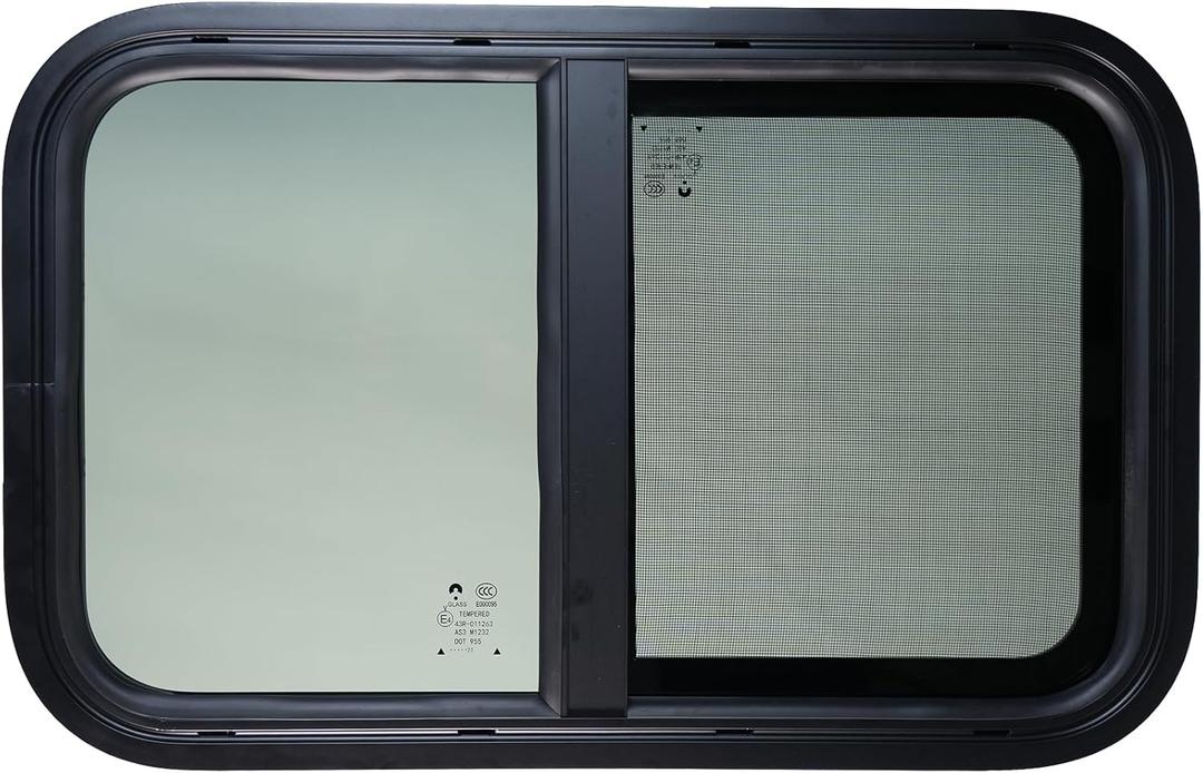 RV Window, 24" W x 15" H Trailer Window, Camper Windows Replacement, Teardrop Horizontal Slide RV Push Out Window (with Trim Kit)