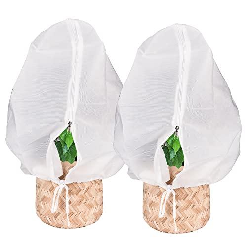 Abimars Thicker Plant Covers Freeze Protection Jacket 2.36 oz/yd², 2.6'x2.6' Reusable Winter Plant Covers with Drawstring & Zipper, 2 Pack Light, Porous Fabric for Plant Breathing