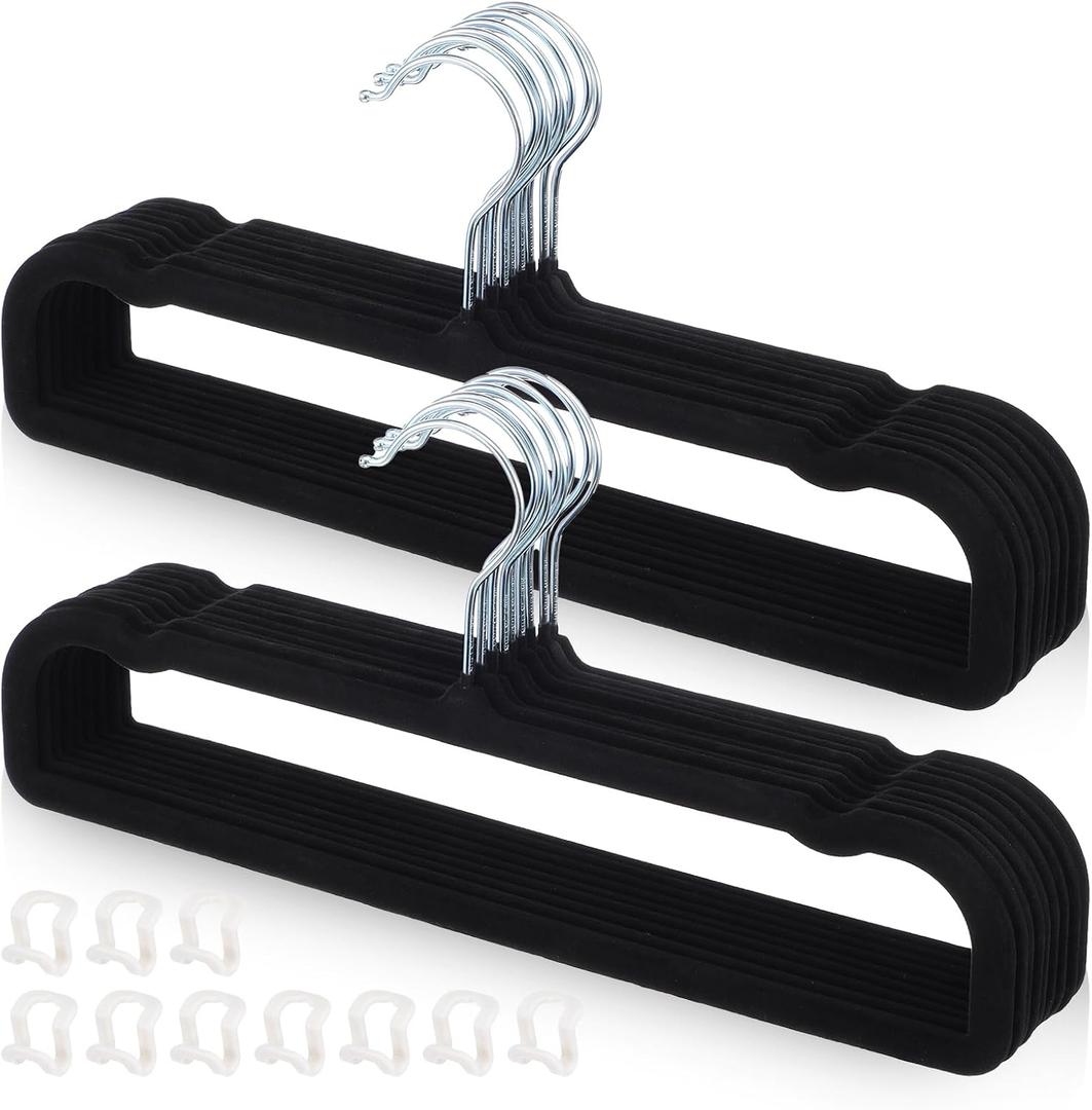 Velvet Pant Hangers Non Slip 20 Pack Black Velvet Hangers Plastic Rectangular Slim Velvets Hanger with 10 Hooks for Jean, Bra, Shorts