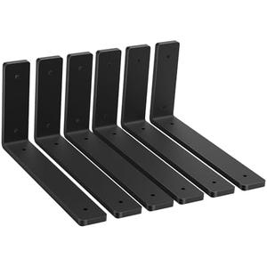 Heavy Duty Shelf Brackets, 6 Pack 12" x 6" Black Metal Shelving Brackets 5mm Thick Shelf Support Bracket for DIY Decorative with Screws ( L 12" x H 6" x W1.5) Black