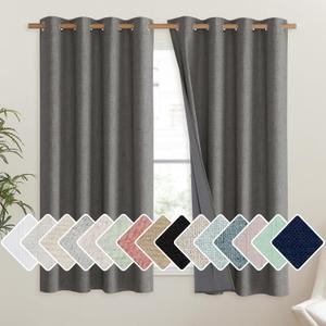 NICETOWN Grizzle Gray Vintage Linen 100% Blackout Curtains for Living Room, Thermal Insulated Curtains 48" Long, Noise Reducing Window Treatment Drapes for Hall Room, 52" Wide Per Panel, Set of 2