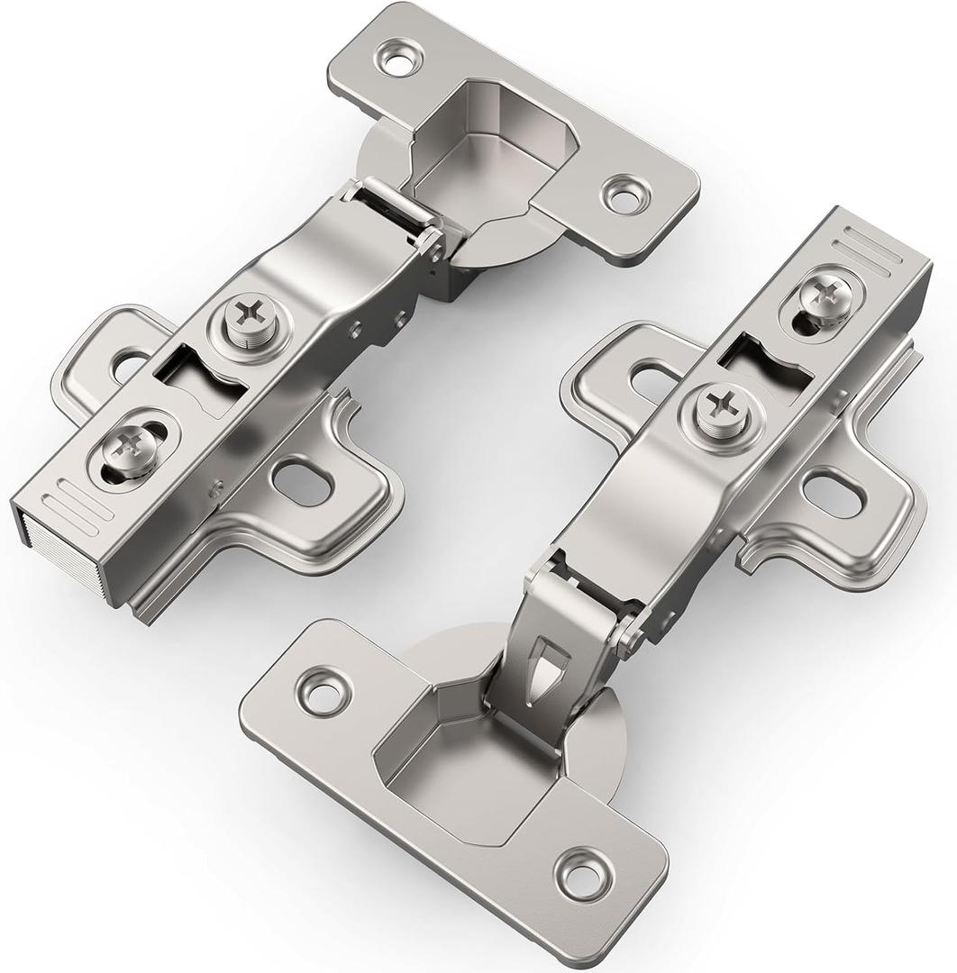 50 Pack Full Overlay Soft Close Concealed Frameless Cabinet Hinges, Satin Nickel, 105, Stop at Will 45-105 Degree, Self Closing, 3D Adjustment, Clip On, Stainless Steel for Cupboard Kitchen
